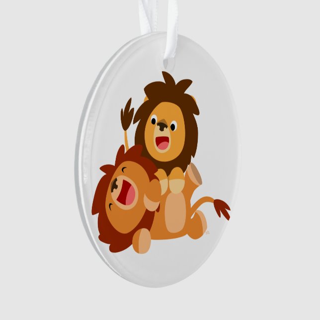 Ornamento Dois Leões de Cartoon em Branco (Frente)