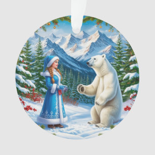 Ornamento Donzela de Neve com Decoração Festiva e Urso Polar