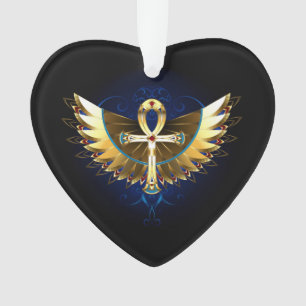 Ornamento Dourada Ankh com Asas