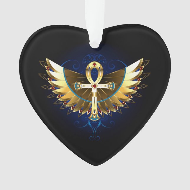 Ornamento Dourada Ankh com Asas (Frente)