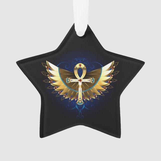 Ornamento Dourada Ankh com Asas (Frente)