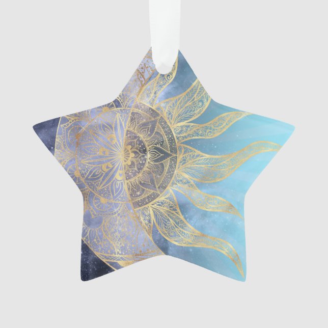 Ornamento Dourada Lua Sun Mandala Celestial Design (Frente)
