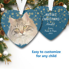 Ornamento Douradas Stars Tabby Cat Grandchild Blue