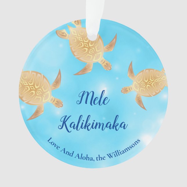 Ornamento Douradas tartarugas Mele Kalikimaka Personalizadas (Frente)