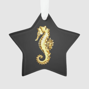 Ornamento Dourado Cavalo de Mar Poligonal