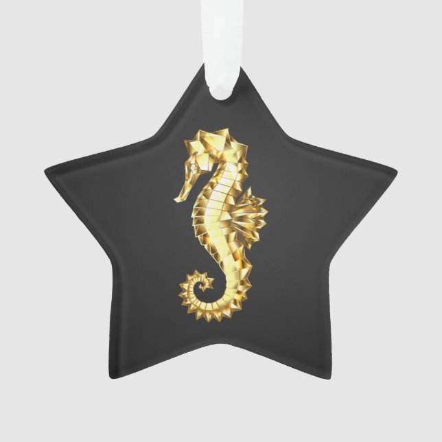 Ornamento Dourado Cavalo de Mar Poligonal (Frente)