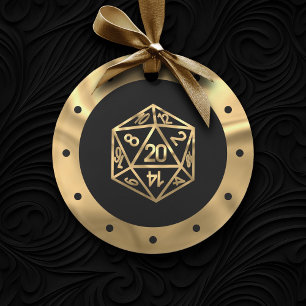 Ornamento Dourado D20 Crit RPG Fantasy Role Player Dice