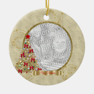 Ornamento Dourado da foto da árvore do Feliz Natal