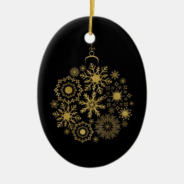 Ornamento Dourado em Floco de Neve Ornamento Feliz (Frente)