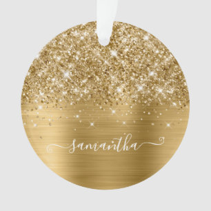 Ornamento Dourado Espelhado Feminino com Caligrafia de Assin