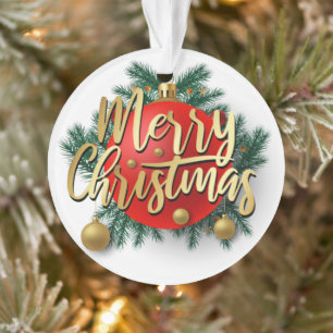 Ornamento Dourado Feliz Natal com coroa