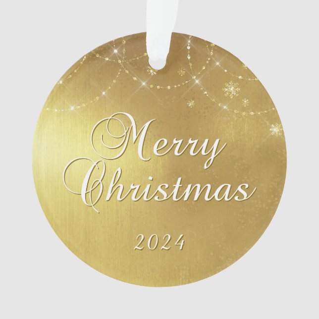 Ornamento Dourado Glam Feliz Foto do Casal de Natal (Frente)