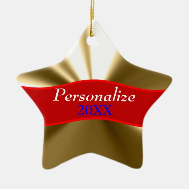 Ornamento Dourado personalizado da estrela (Frente)