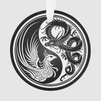 Ornamento Dragão branco e preto Phoenix Yin Yang