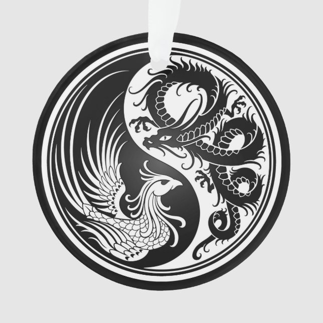 Ornamento Dragão branco e preto Phoenix Yin Yang (Frente)