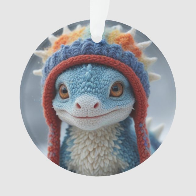Ornamento Dragão Fofo em um gorro de tricô (Frente)