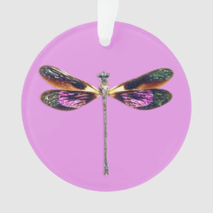 Ornamento Dragonfly - prata, ouro, roxo e preto