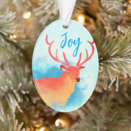 Ornamento Dreamy Watercolor Red Reindeer Joy Oval Ornament