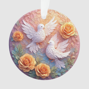 Ornamento Duas Pombas Brancas em Meio a um Padrão Floral