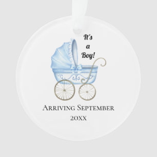 Ornamento É um menino! Anúncio de gravidez de bebê azul