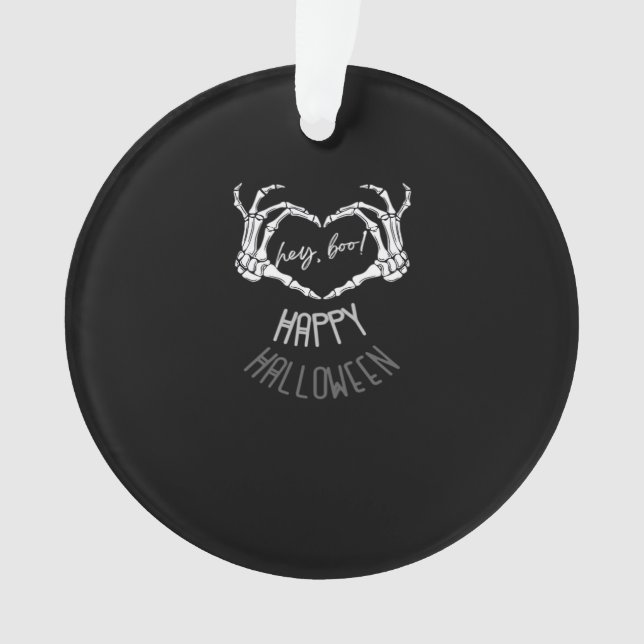 Ornamento Ei, Boo! Feliz Halloween Skeleton Hand Heart Clas (Frente)