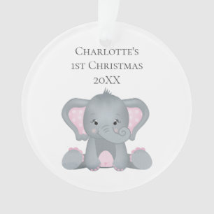 Ornamento Elefante Bebe Personalizado Rosa Natal de 1º Bebe