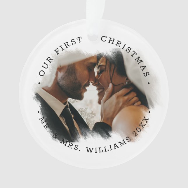 Ornamento Elegant Brushstroke Overlay Photo Acrylic Ornament (Frente)