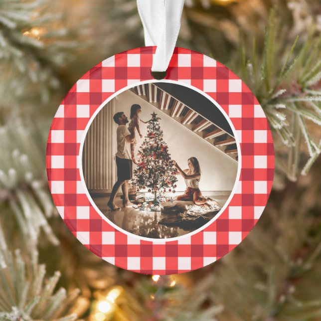 Ornamento Elegant Modern Tartan Plaid Christmas Family Photo (Árvore)