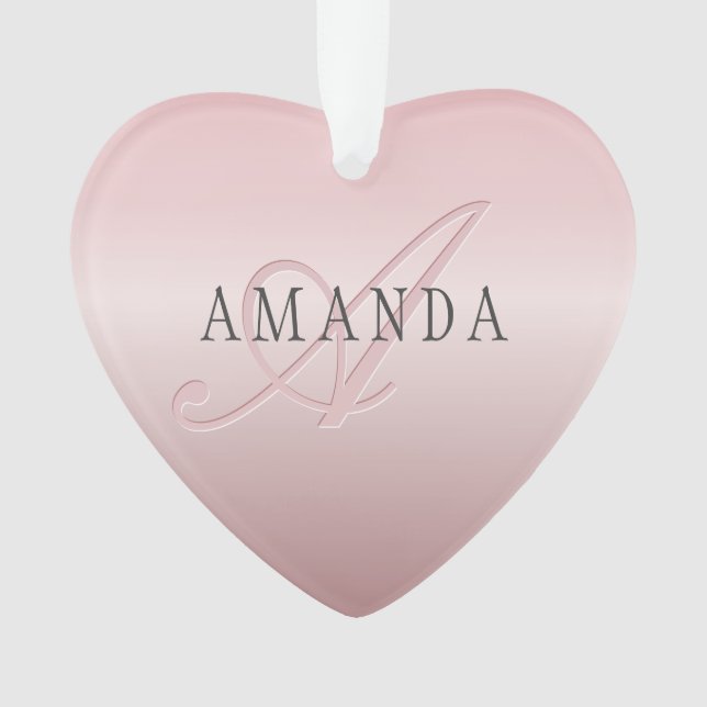 Ornamento Elegante Blush Faux Rosa Dourado | Nome e Monogram (Frente)