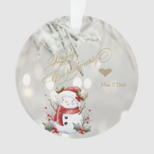 Ornamento Elegante Coração de Brilho Dourado Boneco de Neve