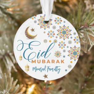 Ornamento Elegante Eid Mubarak Caligrafia Lua Estrelas feria
