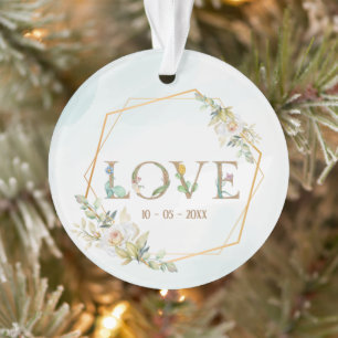 Ornamento Elegante Floral Love Greenery Dourado