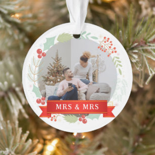 Ornamento Elegante Floral Nosso Primeiro Natal como Sr. & Sr
