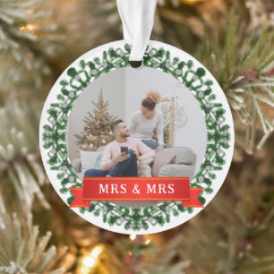 Ornamento Elegante Floral Nosso Primeiro Natal como Sr. & Sr