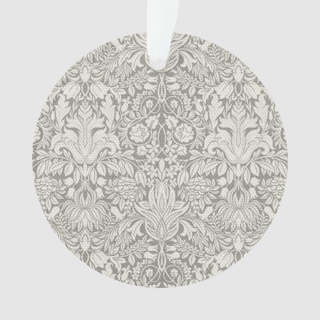 Ornamento elegante formal brocado de renda damasco branco (Frente)