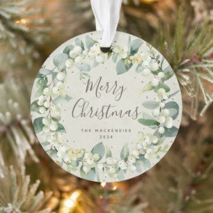 Ornamento Elegante Foto de Família de Natal com Snowberry