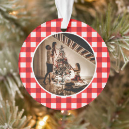 Ornamento Elegante Foto de Família de Natal com Xadrez Moder