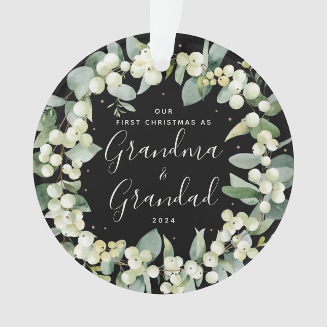 Ornamento Elegante Nosso Primeiro Natal como Foto de Avós (Frente)