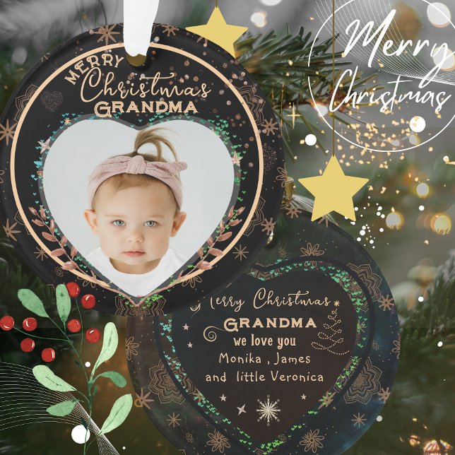 Ornamento Elegante Nosso Primeiro Natal como Foto de Avós (Elegant Our First Christmas as Grandparents Photo Ornament)