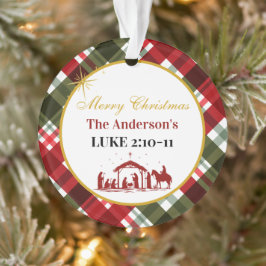 Ornamento Elegante Plaid Feliz Natal Versículo da Bíblia Acr