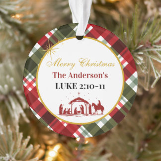 Ornamento Elegante Plaid Feliz Natal Versículo da Bíblia Acr