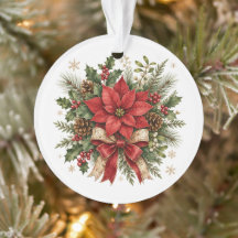 Elegante Poinsettia de Natal Vintage Azevinho Pinh