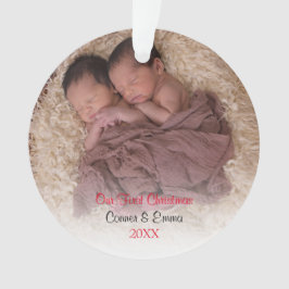 Ornamento Elegante Red Twin Photo Baby Primeiro Natal