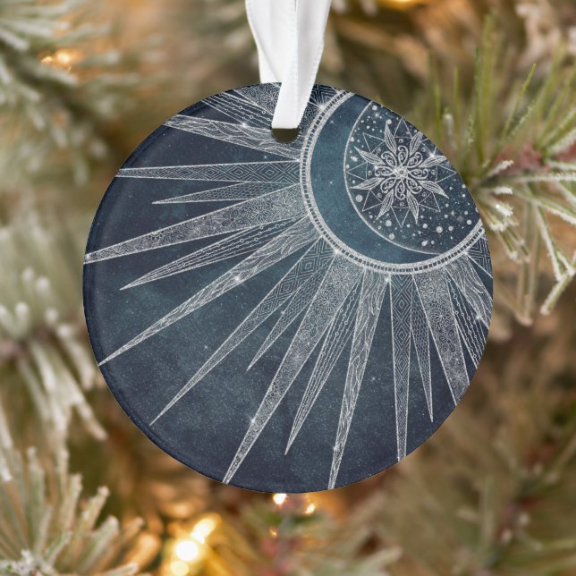 Ornamento Elegante Sun Moon Doodle Mandala Blue Design (Árvore)