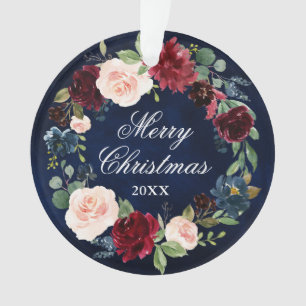Ornamento Elegante Watercolor Floral Wreath Feliz Natal