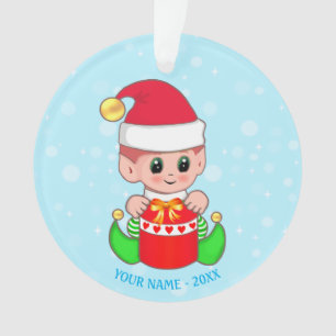 Ornamento Elf bebê de Natal bonito, nome personalizado em az