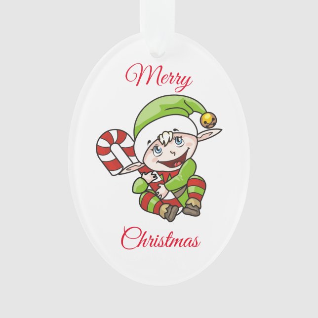 Ornamento Elf Com Candy Cane (Frente)