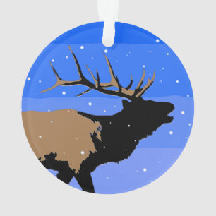 Ornamento Elk Bugling no inverno - Arte original da vida sel