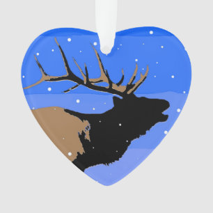 Ornamento Elk Bugling no inverno - Arte original sobre a vid