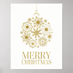 Ornamento em Floco de Neve Dourado Poster de Natal